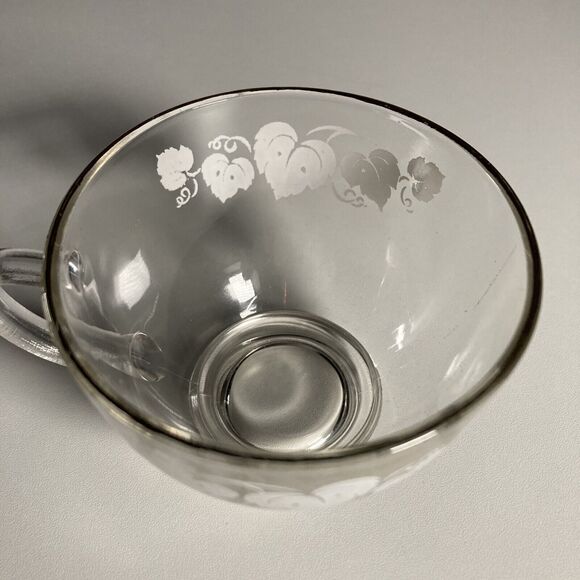 Anchor Hocking Glass Punch Cup Set (6) • White Grape Leaves • Gold Rim • Vintage - Picture 14 of 16